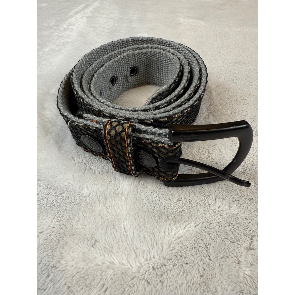 Tony Hawk Mens Canvas Web Belt Black Grey Mesh Orange Skull Crossbones Skate
